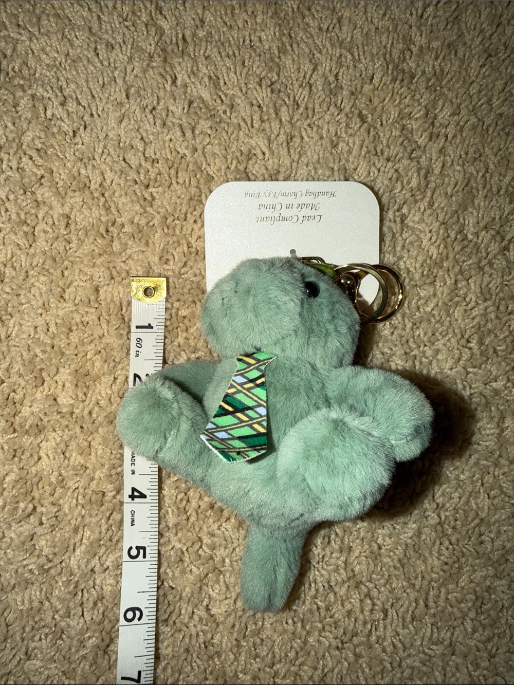Natasha Plush Dinosaur Keychain/Bag Charm - Mint Green with Patterned Tie - Picture 4 of 8